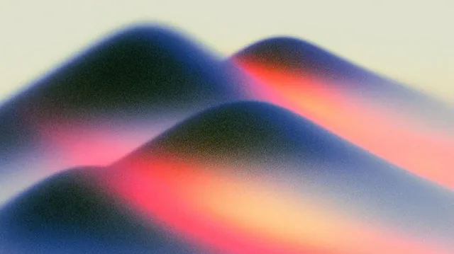 Abstract landscape with grainy texture and vibrant color gradients.