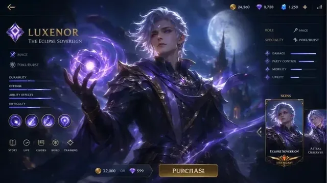 Cinematic idle animation of a MOBA hero with subtle movements and flowing energy.