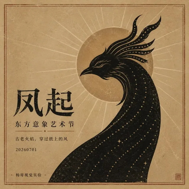 A collection of oriental-style posters with black animal silhouettes, sunbursts, and starry textures on a kraft paper background, featuring Chinese typography.
