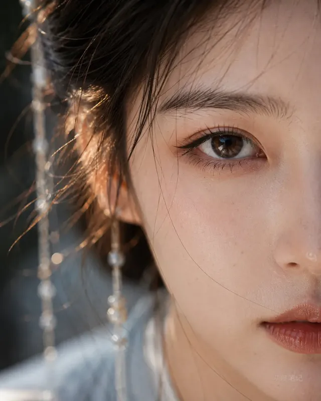 Extreme close-up of a human eye, sharp focus on the iris and pupil, detailed skin texture, shallow depth of field, cinematic lighting.