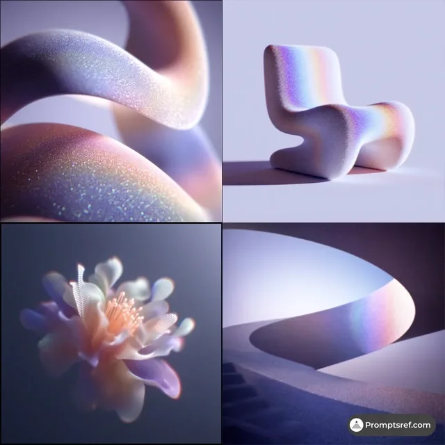 Abstract flowing liquid chrome in pastel colors with a grainy texture and ethereal glow, illuminated by studio lighting.