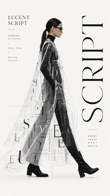 AI-generated fashion editorial showcasing typography integrated into clothing and design elements.
