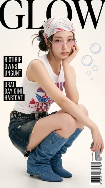 Glossy fashion magazine cover from the early 2000s, with a clean, off-white studio seamless background.