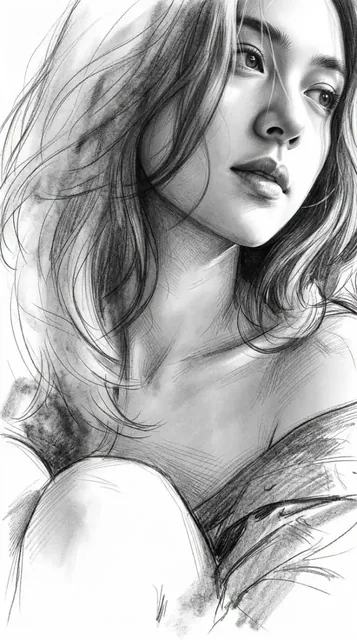 Detailed monochrome graphite portrait sketch with expressive lines and soft shading.
