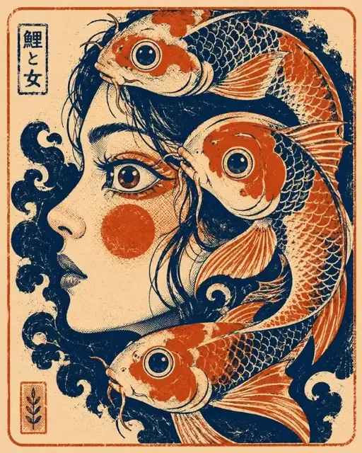 Bold screen-print illustration of a human face in profile, interwoven with stylized animals, featuring thick linework, halftone texture, and a limited color palette.