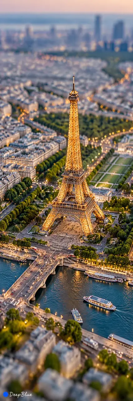 Aerial drone view utilizing tilt-shift photography to create a charming miniature model illusion of a cityscape.