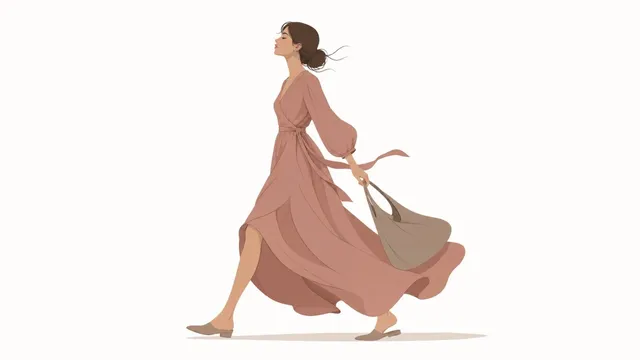 Minimalist full-body illustration of a person with simplified proportions and clean, flowing outlines on a warm-white background.