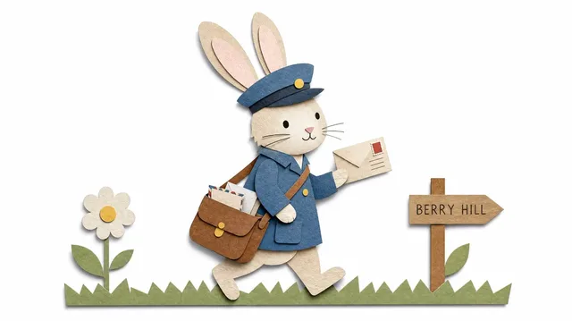 A character designed in a paper cut-out animation style, with visible layered paper shapes, handmade textures, and soft shadows, set against a simple background.