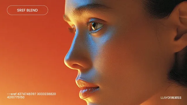 Close-up profile portrait of a person's face with dramatic orange and blue lighting.