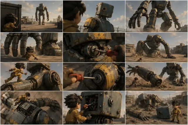 A grid of storyboard panels showing keyframes from a video.