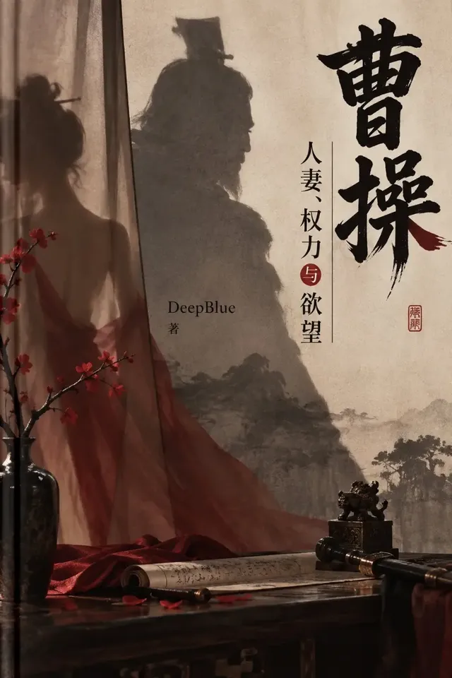 Book cover for 'Cao Cao: Wife, Power, Desire' by DeepBlue, featuring minimalist Eastern design and symbolic imagery.