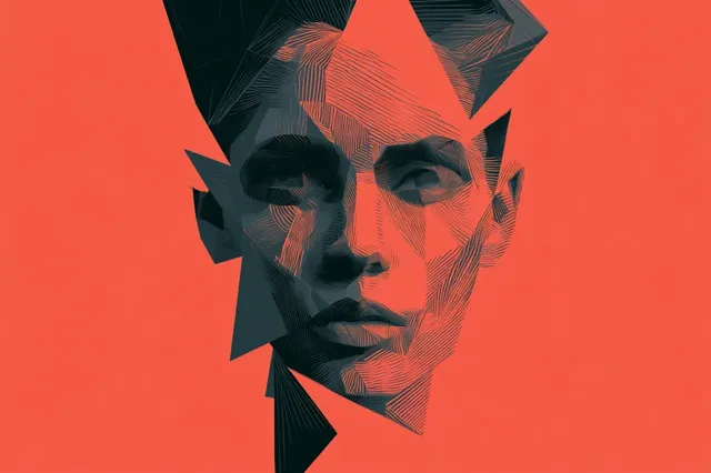 Abstract artwork showing a subject reduced to basic geometric shapes and lines, with a clean color scheme highlighting its core structure.