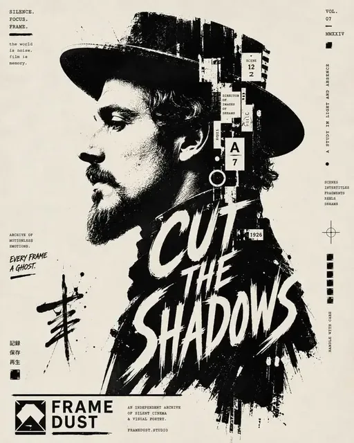 Black and white typographic portrait poster with silhouette and text.
