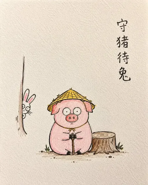 A snake with a puzzled expression next to a small pig drawn in crayon, on rough paper.
