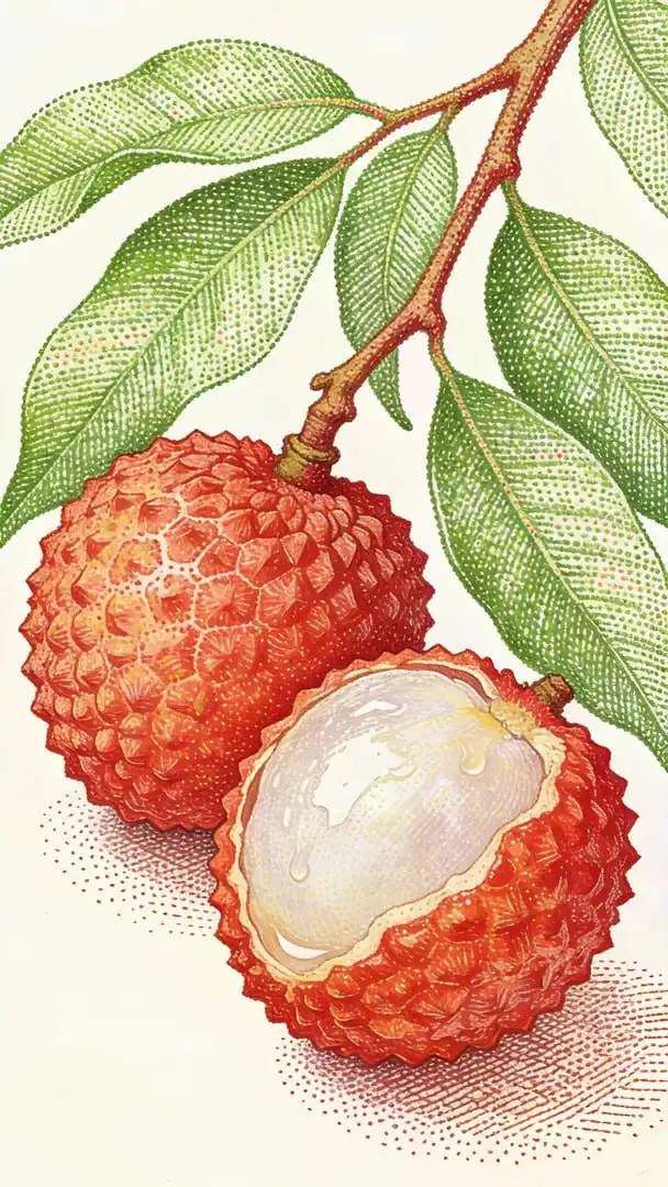 A detailed pen and ink drawing of two bunches of grapes, with green stippling for leaves and purple stippling for the grapes, showcasing intricate line work.