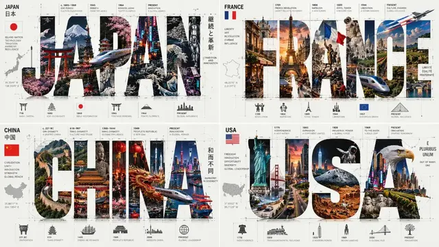 A conceptual typographic illustration featuring monumental black letters integrated with architectural elements and technical drawings.