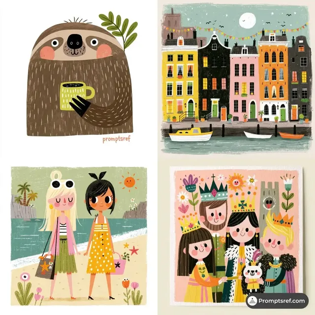 Retro children's book illustration with handmade paper collage style, warm pastel colors, grainy texture, and cute simplified characters.