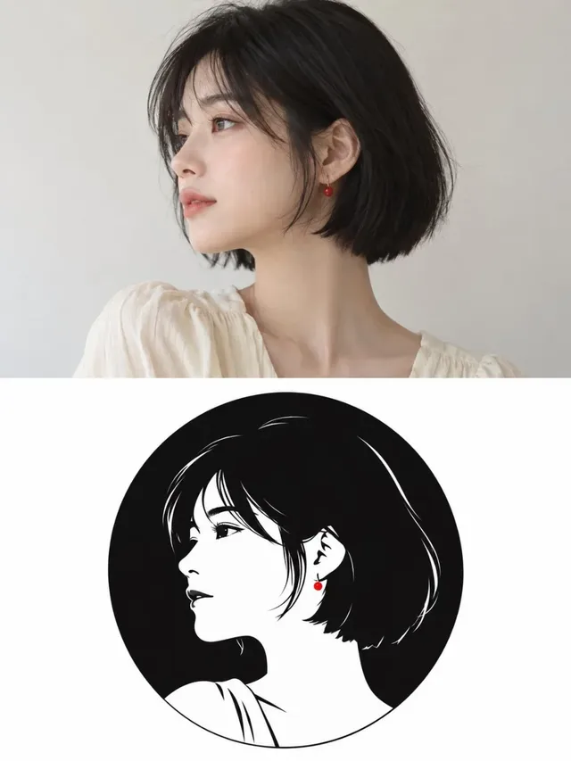 Vertical composition: top half shows a realistic portrait, bottom half shows a minimalist black and white logo derived from the portrait's subject, with a clean, modern aesthetic.