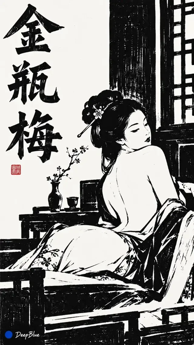 Minimalist woodblock print featuring bold black and white shapes with clean negative space.