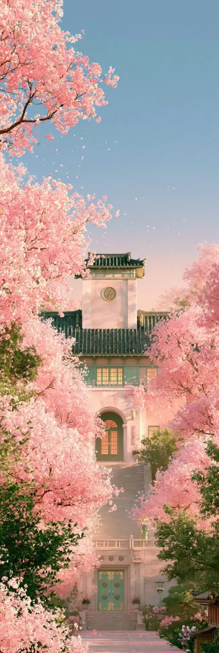 A landscape painted in soft pastel colors, creating a dreamy and serene atmosphere.