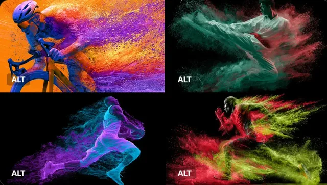 An athlete captured in a burst of vibrant red and orange energy, symbolizing speed and force.