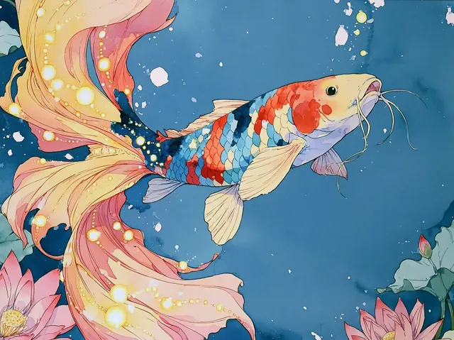 A majestic creature with full animal anatomy in a crystal scene, decorated with glowing dots and flowing patterns, vibrant gradients, high contrast.