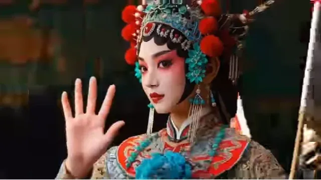 AI-generated video art showcasing Peking Opera with a blend of live-action and animated illustration elements.