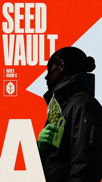 Editorial poster with a silhouetted figure in black against a red background, illuminated by a single colored accent object, with bold text and graphic elements.