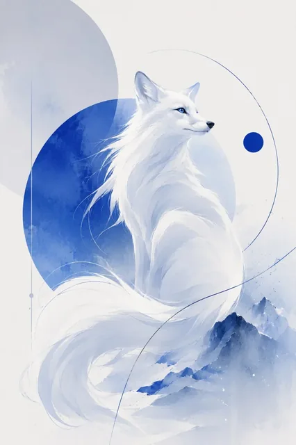 Minimalist illustration with elegant lines and abstract shapes in cool blue tones.