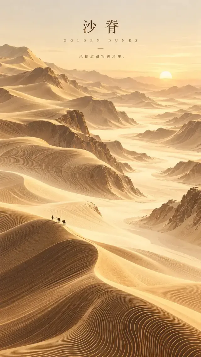 Minimalist art poster depicting a vast landscape formed by flowing contour lines with a tiny human figure for scale.