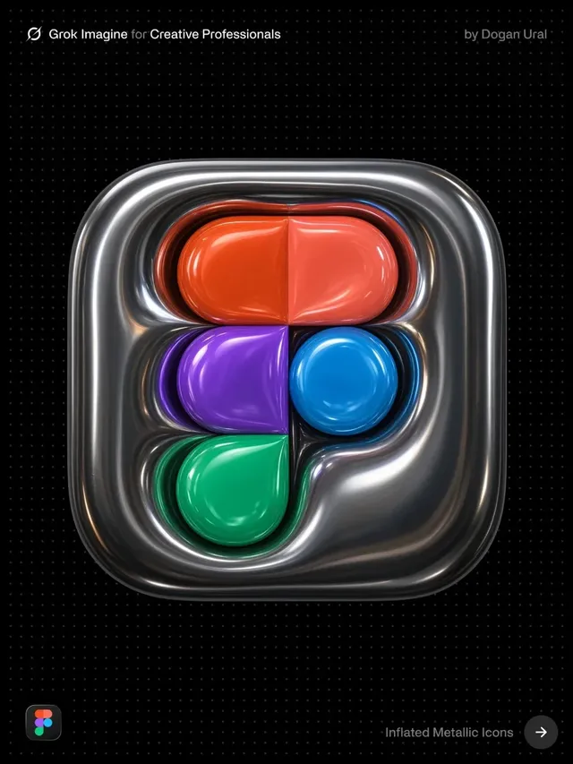 A 3D render of an app icon stylized as a swollen, metallic gel sphere, with the original logo compressed within its translucent, reflective surface. Studio lighting emphasizes its premium, futuristic look.
