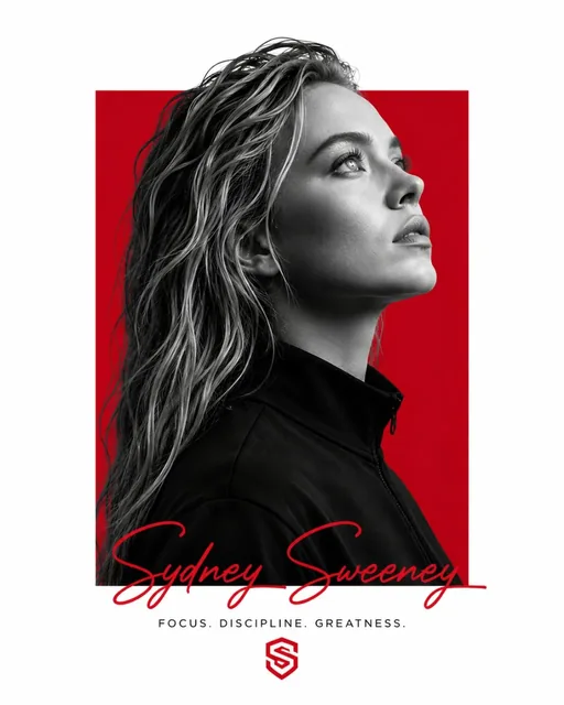 Minimalist editorial poster featuring a person in profile, black and white photography, set against a bold crimson red rectangular block with white negative space and elegant signa