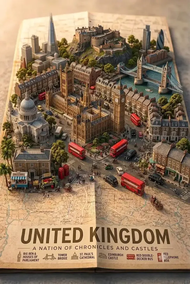 Ultra-detailed 3D isometric pop-up diorama of [LOCATION] on a vintage fold-out map, showcasing landmarks and scenery with warm golden-hour lighting and vintage typography.