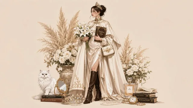 An ethereal and elegant boutique interior with soft lighting and luxurious furnishings.