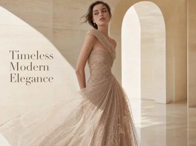A dramatic and elegant fashion portrait with luxurious textures, captured in a minimalist architectural setting with premium lighting, representing a high-end clothing collection.