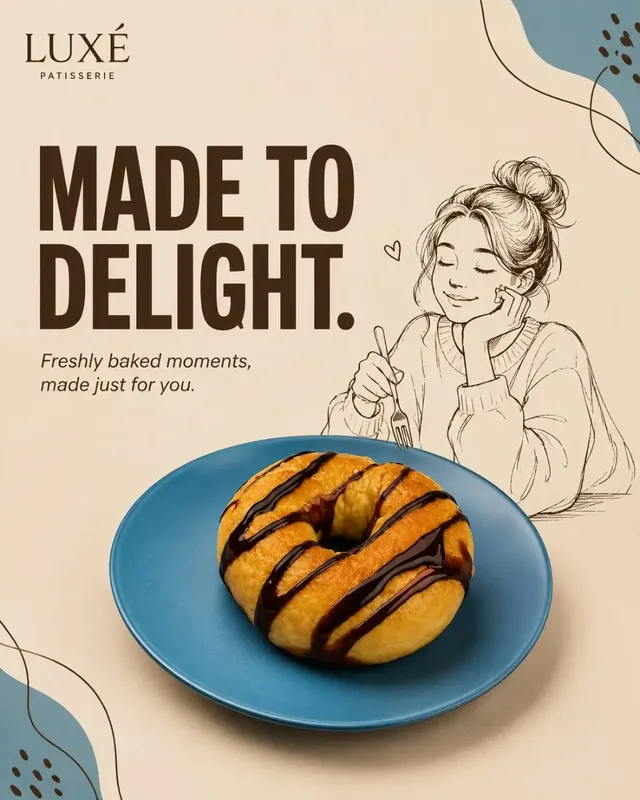 A premium mixed-media advertisement featuring a photorealistic hero product alongside a hand-drawn editorial character, with headline and supporting text.