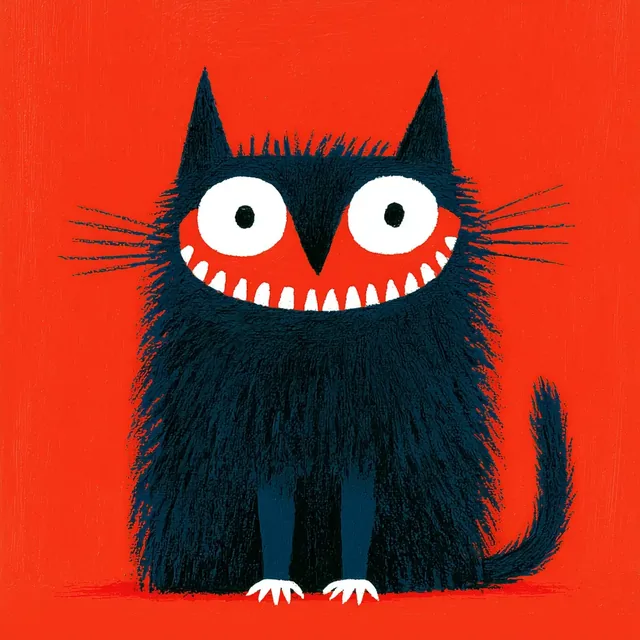 A stylized cat and dog with exaggerated features, looking energetic and slightly mischievous, presented in a vibrant artistic style.