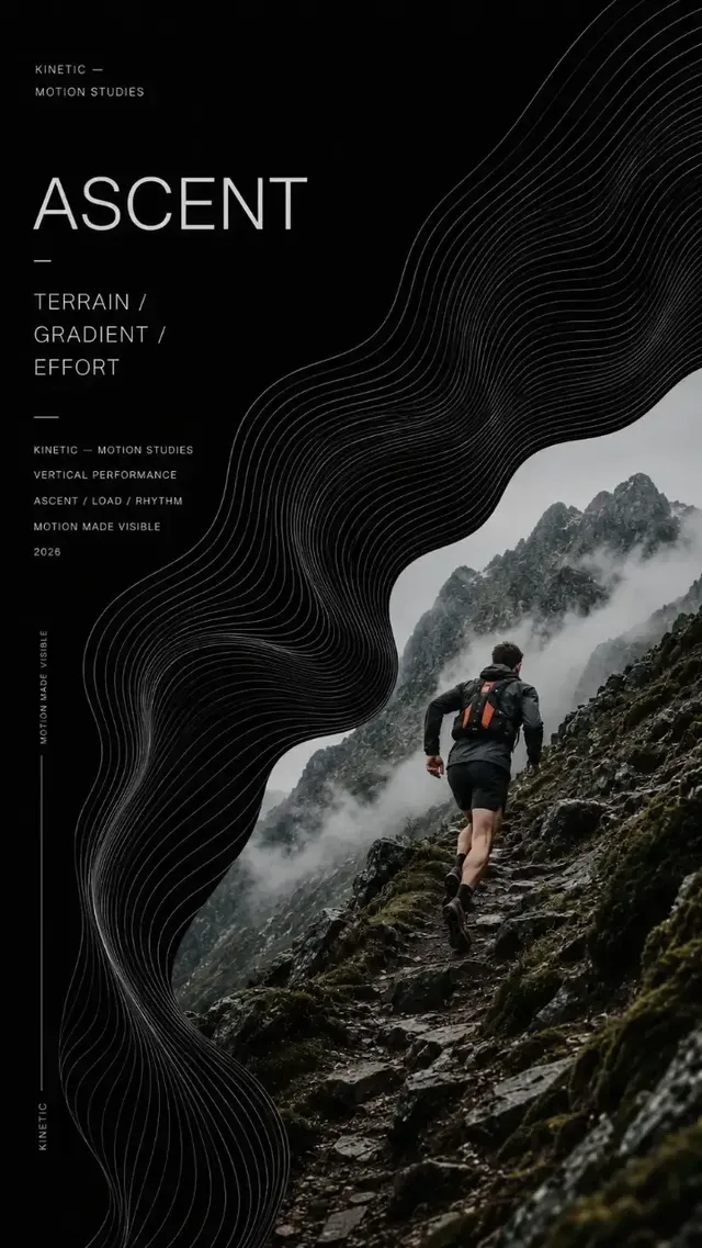 An athlete in motion, captured in realistic photography, surrounded by elegant, flowing graphic lines that visualize the invisible forces of their movement against a dark background.