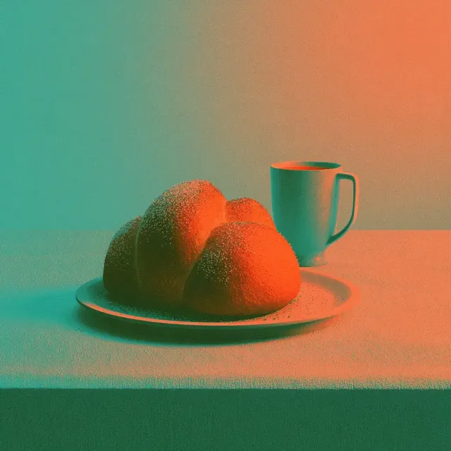 Minimalist digital art with soft fog, featuring a dual-tone gradient of deep teal and glowing coral orange, creating a serene and surreal atmosphere.