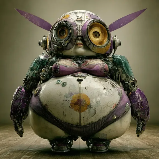 A 3D art toy with abstract futuristic elements, featuring feminine curves and a flower tattoo.