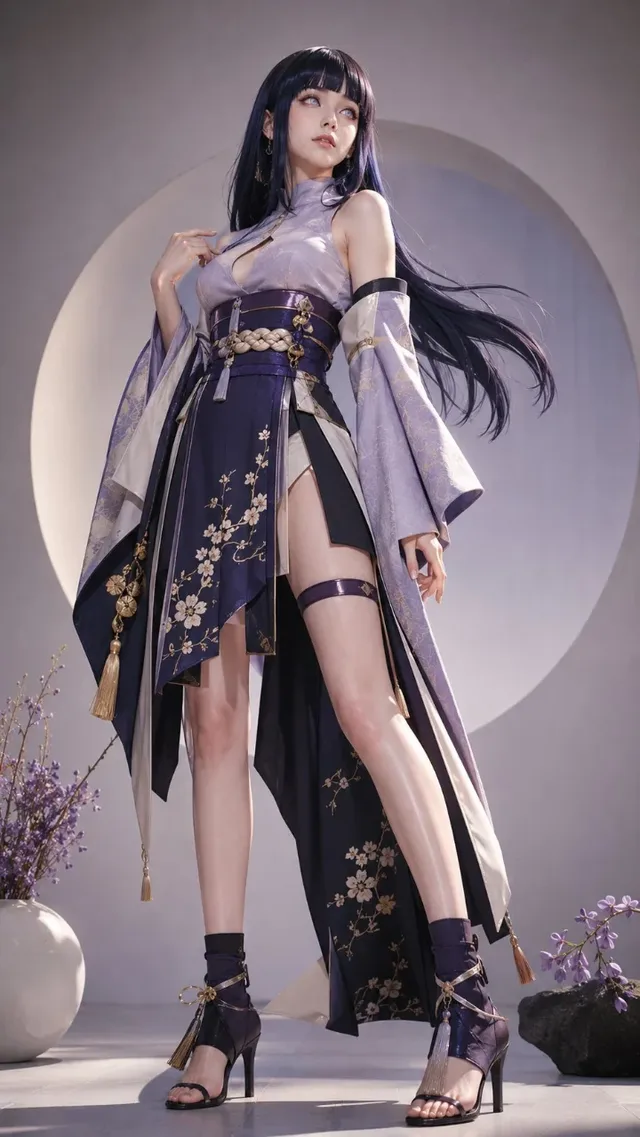 A striking magazine cover featuring Naruto characters Hinata, Temari, Ino, and Tsunade in high-fashion outfits, rendered in a semi-realistic anime style with soft studio lighting.