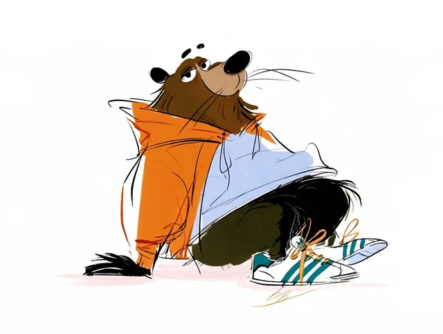 A stylized cartoon illustration of an anthropomorphic giraffe sitting down, wearing a tracksuit and sneakers, set against a plain white background.