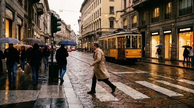 A photorealistic, cinematic street photograph showing a candid moment with subtle motion blur and rich color grading.