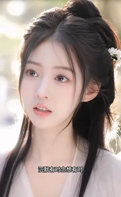 Close-up of a young woman with her hair blowing in the wind at dusk, her expression subtly shifting from a sweet smile to weariness.