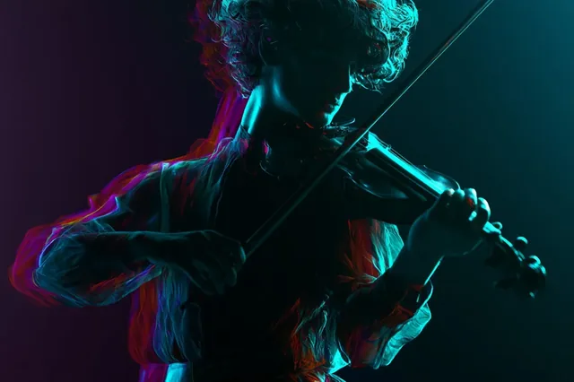 A silhouette portrait with colorful chromatic aberration edges against a contrasting background.