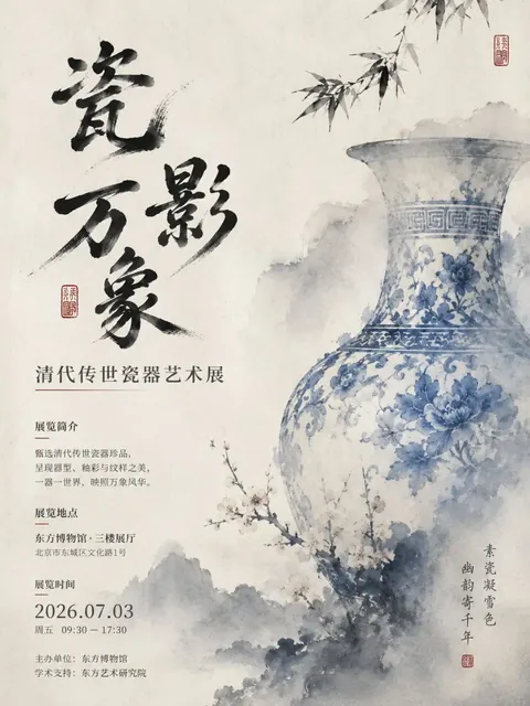 A set of Chinese exhibition posters with designs inspired by porcelain.