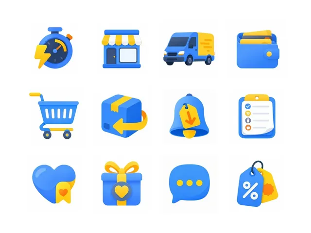 Collection of colorful, modern e-commerce icons including a timer, van, wallet, cart, and chat bubble, created with the Waterlemon Pebble Icon Skill.