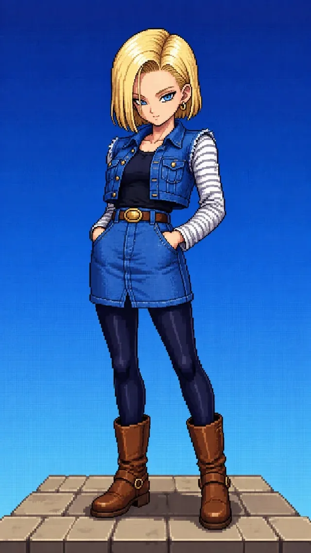 Collection of 16-bit pixel art portraits of Bulma, Android 18, Chi-Chi, and Launch from Dragon Ball, rendered in a retro handheld console style with detailed textures.
